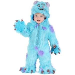 HalloweenCostumes.com Infant Disney Monsters Inc Sulley Halloween Costume | Blue Monster Hooded Jumpsuit - 1 of 3