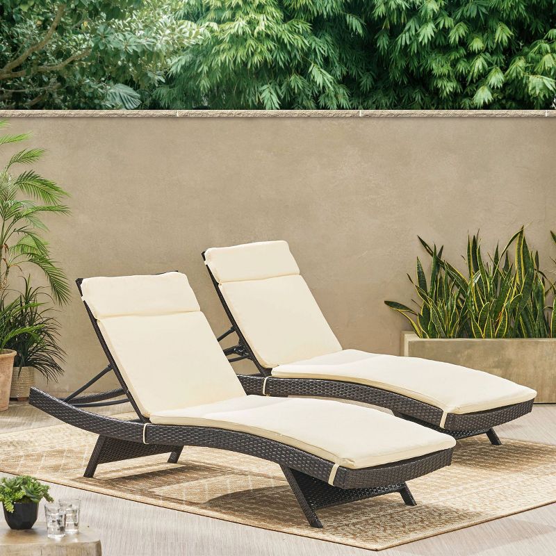 Salem Set of 2 Brown Wicker Adjustable Chaise Lounge - Beige - Christopher Knight Home, 4 of 15