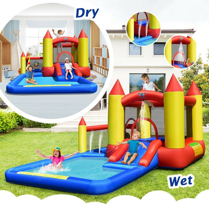 Costway Inflatable Water Slide Castle Kids Bounce House Indoor & Outdoor w/ 480W Blower, 4 of 11