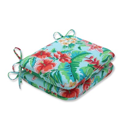 2pk Tropical Paradise Rounded Corners Outdoor Seat Cushions Blue - Pillow Perfect