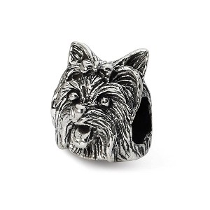 Black Bow Jewelry Sterling Silver Yorkshire Terrier Head Bead Charm - 1 of 4