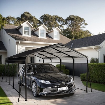 Outdoor 12 x 20 Carport, Multi-Use Garage Shed with Heavy Duty Metal Canopy, Carport with Galvanized Steel Roof Building and Frame-Coolbibila