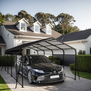 Outdoor 12 x 20 Carport, Multi-Use Garage Shed with Heavy Duty Metal Canopy, Carport with Galvanized Steel Roof Building and Frame-Coolbibila - 1 of 4