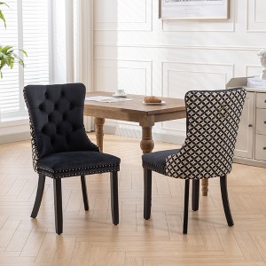QingMoon Velvet Dining Chairs Set of 2, High-Back Tufted Kitchen Chairs, Modern Accent Chair with Nailhead Trim and Solid Wood Legs for Dining Room - 1 of 4