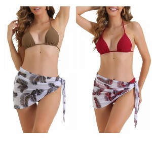 INSPIRE CHIC Women's Triangle Halter High Cut Thong Leaf Print Cover Up Skirt Swimwear Bathing Bikini Suits 2 Sets - 1 of 4