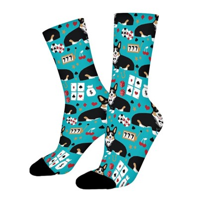 Welsh Corgi Tricolored Fancy Poker Women Printed Crew Socks Funny Funky Socks Soft Polyester Novelty Gifts for Artists Men