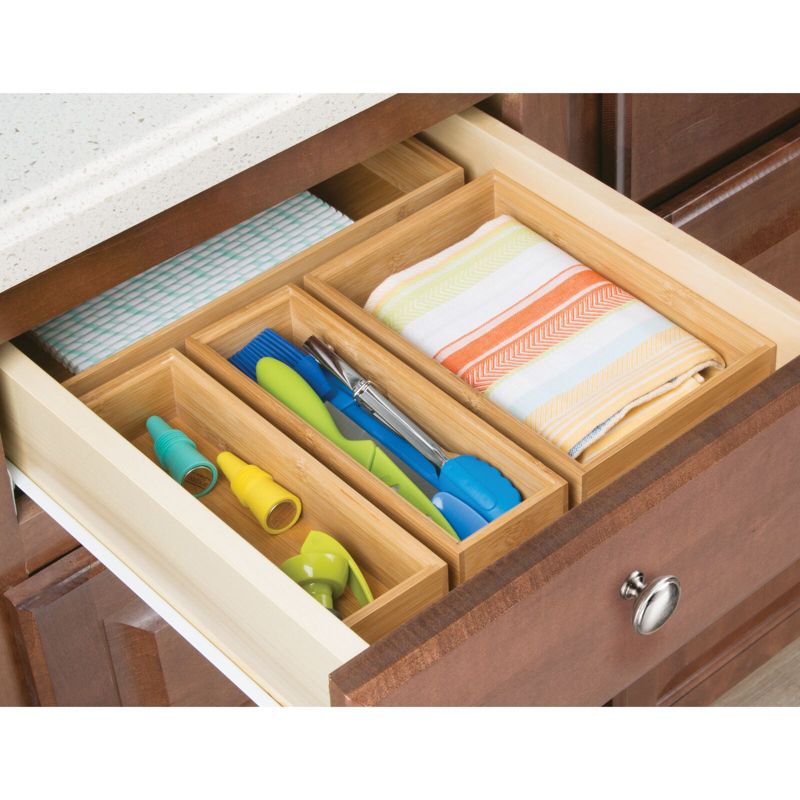 mDesign Stackable Kitchen Bamboo Drawer Organizer, Natural Wood, 3 of 10