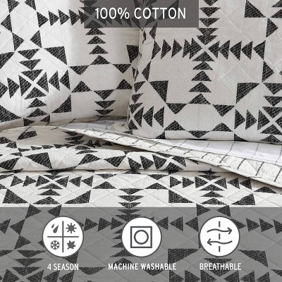 Ivory and Charcoal Cotton Reversible Full Quilt Set