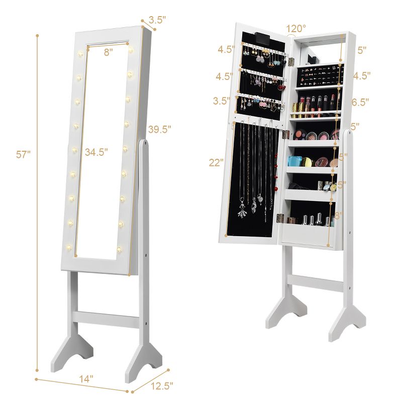 Tangkula LED Lighting Mirrored Jewelry Cabinet Armoire Free Standing Dressing Organizer, 5 of 10