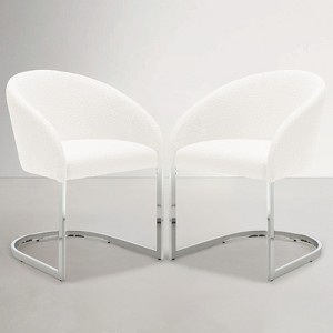 Bekrvio Boucle Dining Chairs with Barrel Back - Mid Century Modern Accent Arm Chairs with Chrome U-Shaped Base -Kitchen/Living Room - 1 of 4