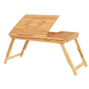 SONGMICS Bamboo Laptop Desk Serving Bed Tray Tilting Top with Drawer Natural