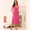 cheibear Women's V Neck Short Sleeves with Pockets Slit Long Nightgown - 2 of 4