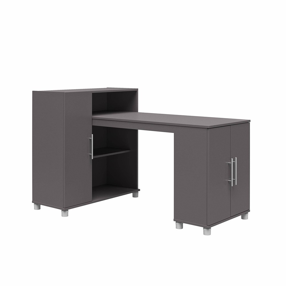 Photos - Wardrobe Cabell Hobby and Craft Desk with Storage Cabinet Graphite Gray - Room & Jo