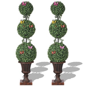 4 FT Artificial Triple Ball Topiary Trees , Artificial Plants Outdoor with Vines & Insects Decoration, Topiary Balls Trees , Set of 2 - 1 of 4