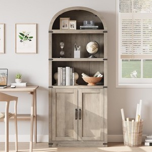Bookcase 5 Shelf Arched Bookshelf 71.65in Tall Bookcase Farmhouse Display Storage Rack Wooden Bookshelves for Home Office, Living Room - 1 of 4