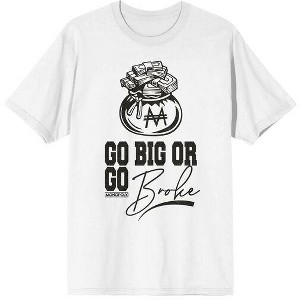Monopoly Go Big Or Go Broke Adult White Crew Neck Short Sleeve T-shirt - 1 of 3