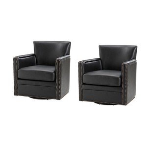 Gabino 29 Wide Genuine Leather Swivel Chair Set of 2| ART OF LIVING DESIGNS - 1 of 4
