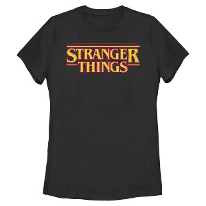 Womens Stranger Things Retro 8 Bits Yellow Classic Logo T Shirt - 1 of 4