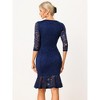 Allegra K Women's Elegant Fishtail 3/4 Sleeve Round Neck Cocktail Lace Dress - 4 of 4