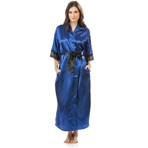 Ashford & Brooks Women's Satin Lace Long Duster Robe - 1 of 4