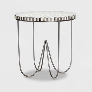 Zahra Round Side Table Black/White - Adore Decor: Bohemian Style, No Assembly, Metal Frame, MDF Top - 1 of 4