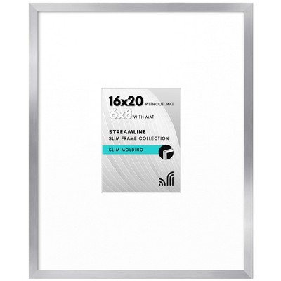 Americanflat 16x20 Picture Frame with Polished Plexiglass - Use as 6x8 Frame with Mat or Display 16x20 Photo Without Mat - Silver