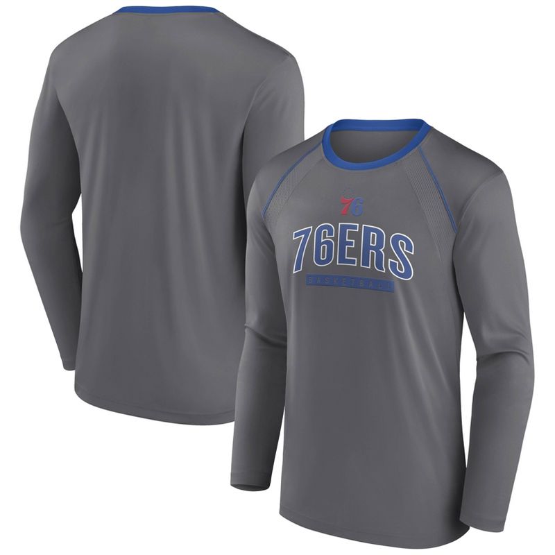NBA Philadelphia 76ers Men&#39;s Long Sleeve Gray Pick and Roll Poly Performance T-Shirt, 1 of 4