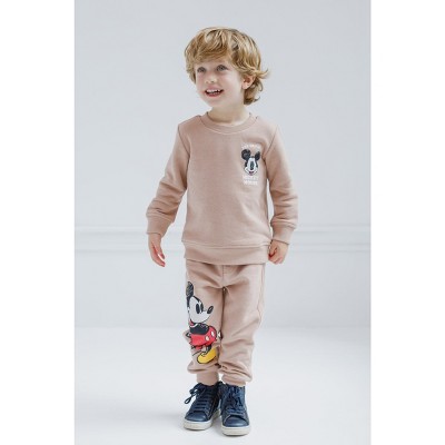 Disney Mickey Mouse Brown Fleece Sweatshirt and Pants Set, Size 7-8