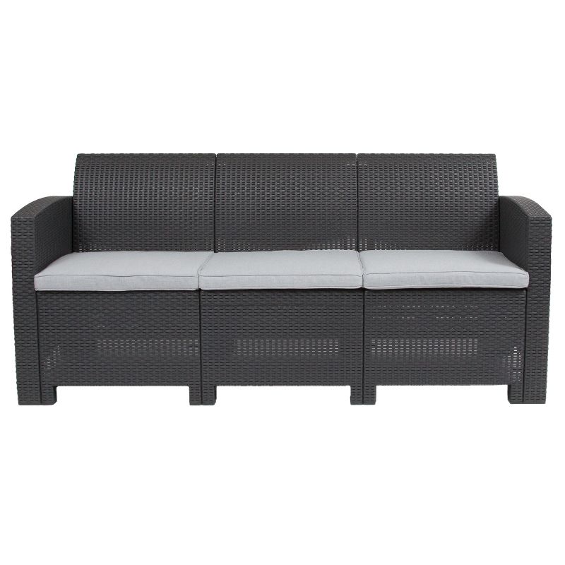 Merrick Lane Outdoor Furniture Resin Sofa Faux Rattan Wicker Pattern Patio 3-Seat Sofa With All-Weather Cushions, 5 of 17