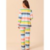 cheibear Women's Cotton Rainbow-Stripe Long Sleeves Lounge with Pants Pajama Set - image 3 of 4