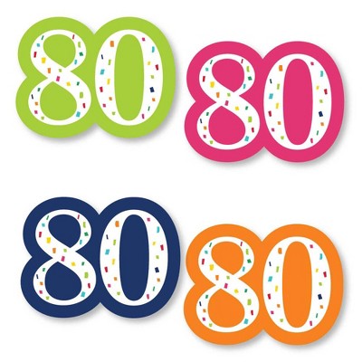 Big Dot of Happiness 80th Birthday - Cheerful Happy Birthday - DIY Shaped Colorful Eightieth Birthday Party Cut-Outs - 24 Count