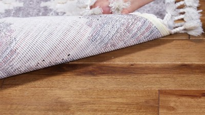 Ivory and Gray Diamond Patterned Synthetic Runner Rug