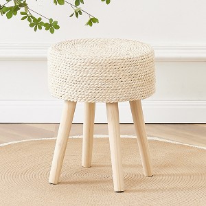 ChicFurnit Ottomans and Benches Round Ottoman Footstool Handwoven Ottoman Floor Step Stool for Living Room, White, 13.39"*13.39"*7.09" - 1 of 4
