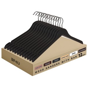 BP4U Premium Solid Wood Coat Hangers, Heavy Duty Non-Slip Hangers with 360° Swivel Hook & Contoured Shoulders, Space-Saving for Jackets & Suits - 1 of 4