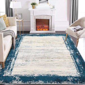 Modern Bordered Area Rug Washable Border Rug Living Room Rug Soft Low Pile Rug - 1 of 4
