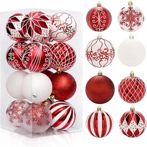 16 Pcs Christmas Balls Ornaments for Xmas Christmas Tree, Red/White Xmas Balls Shatterproof Decorations, 3.15in/8cm Hanging Ball for Holiday Party - 1 of 4