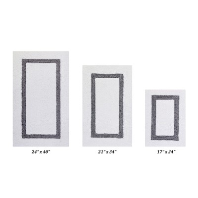 Hotel 3 PC Bath Rug 100% Premium Cotton Tufted Weave Two Tone Reversible Bathroom Rug, Super Soft Absorbent, Machine Washable Bath Mat
