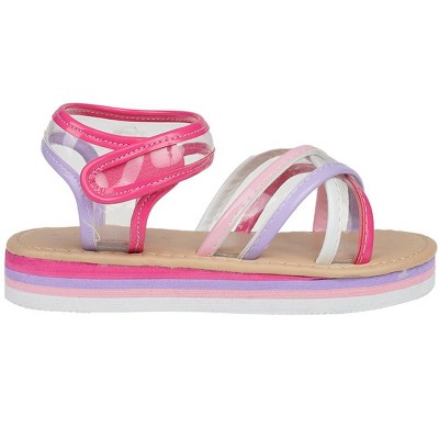 Rampage Girl's Strappy Open-Toe Ankle Strap Flat Sandals with Clear Vinyl Straps