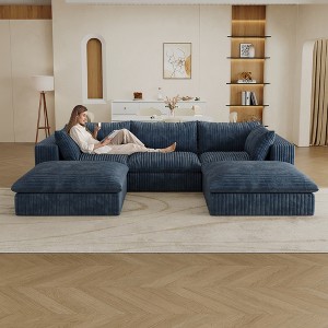 118.2" Corduroy Cloud Feather-filled U-Shaped Sectional Sofa with Deep Seat, Double-Layer Design, Removable Cushions, No Assembly, and DIY Combination - 1 of 4