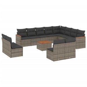 vidaXL 13 Piece Patio Sofa Set with Cushions Gray Poly Rattan - Gray With Table - 1 of 4