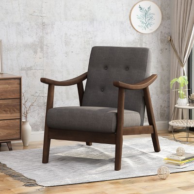 CAVINAS Mid-Century Modern Tufted Armchair,Retro Brown Framed Accent Chair with Plush Upholstery for Living Room,Office