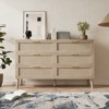 6 Drawer Vanity Dresser – Natural Rattan with Gold Handles, Farmhouse Style, 5 Strong Legs for Bedroom, Living Room, Hallway, Entryway, Oak - 2 of 4