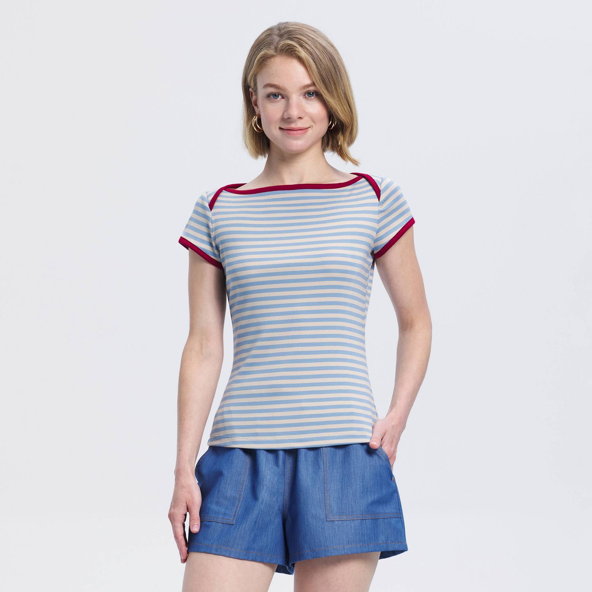 Women's Slim Fit Short Sleeve Envelope Neck Jersey T-Shirt - A New Day™