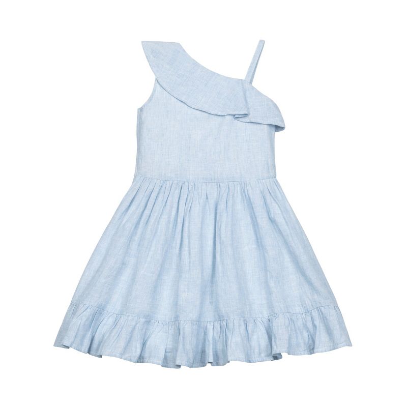 Hope & Henry Girls' Linen One Shoulder Flounce Dress with Ruffle Hem, Infant, 1 of 8