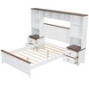 VYNXARIA Solid Pine Wood Platform Bed with Nightstands and Storage Shelf - White & Walnut - 3 of 4