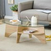 Glass Coffee Table Round Cocktail Table Oval Center Table Accent Table Sofa Table with Diagonal Fan-shaped Tray Leg, Walnut/Natural-ModernLuxe - 2 of 4