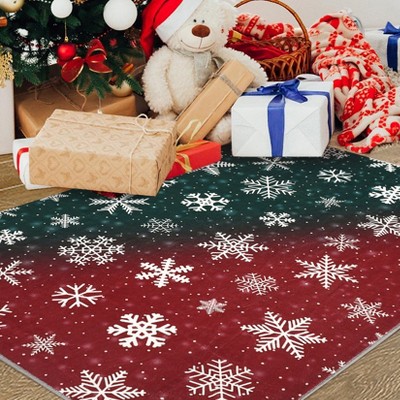 Christmas Rug Living Room Carpet Xmas Snowflakes Decor Accent Area Rug Non Slip Low Pile Soft Rug for Dining Room