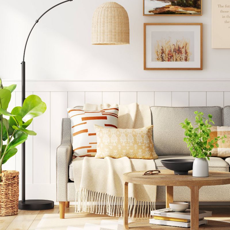 Addison Arc Floor Lamp with Natural Rattan Shade - Threshold™, 3 of 11