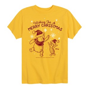 Boys' - Winnie the Pooh - Pooh & Piglet Wishing for a Merry Christmas Short Sleeve Graphic T-Shirt - 1 of 4