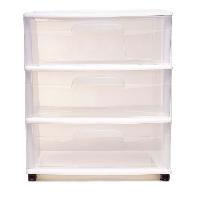 Homz Plastic 3 Clear Drawer Compact Home Rolling Storage Container Tower for Small to Medium Sized Items, White Frame, 3 of 8